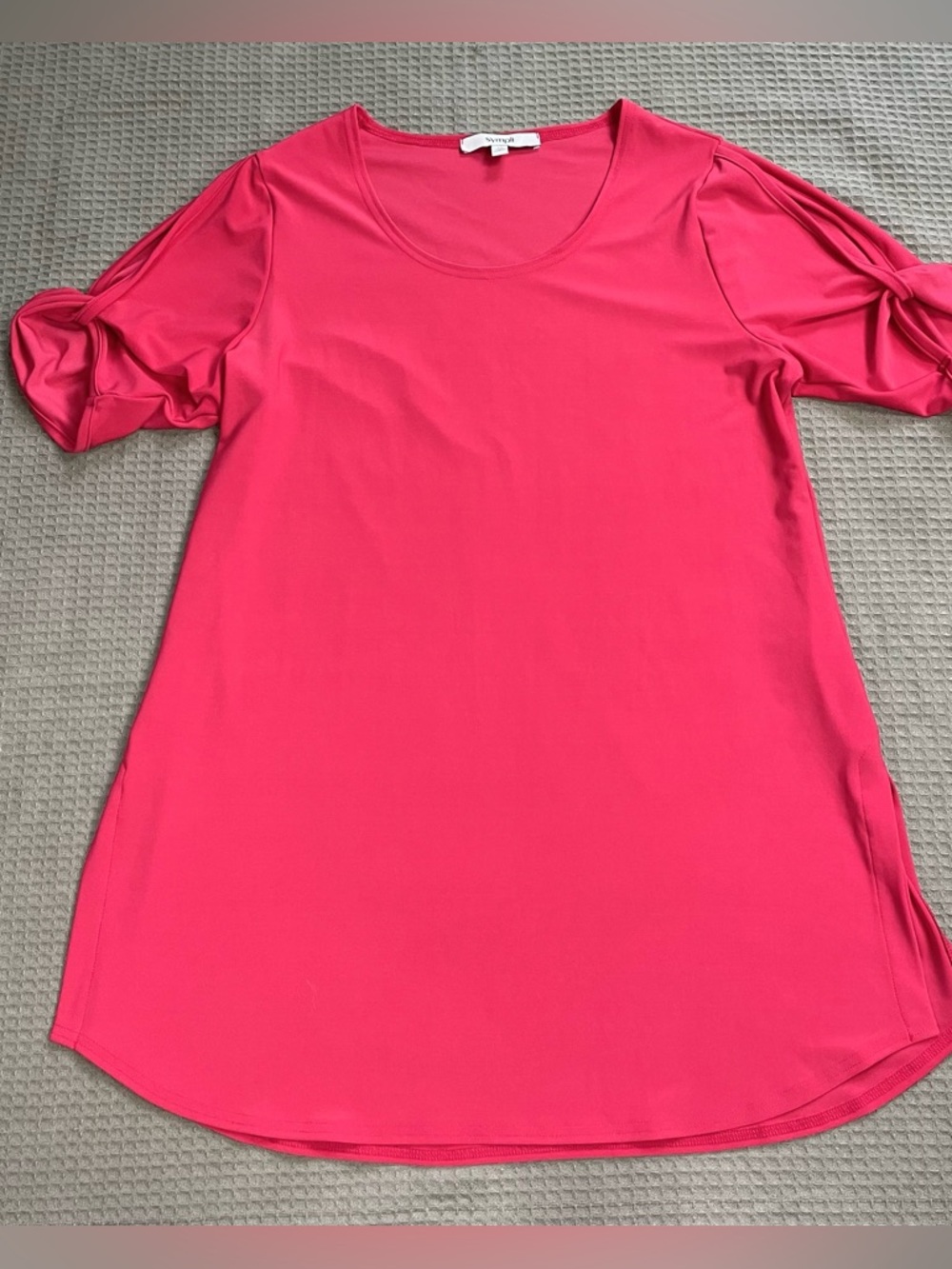 Sympli Tunic Top Blouse 10 Womens Slinky Stretchy Hot Pink Cutout Sleeve‎
